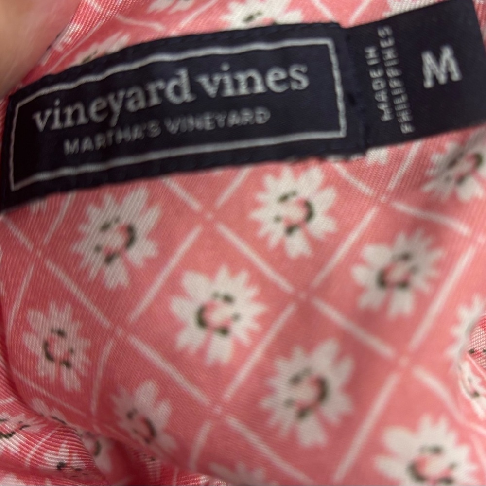 Vineyard Vines Pink Long Sleeve Shirt Dress Size M Button Down Tie Waist - Picture 3 of 3